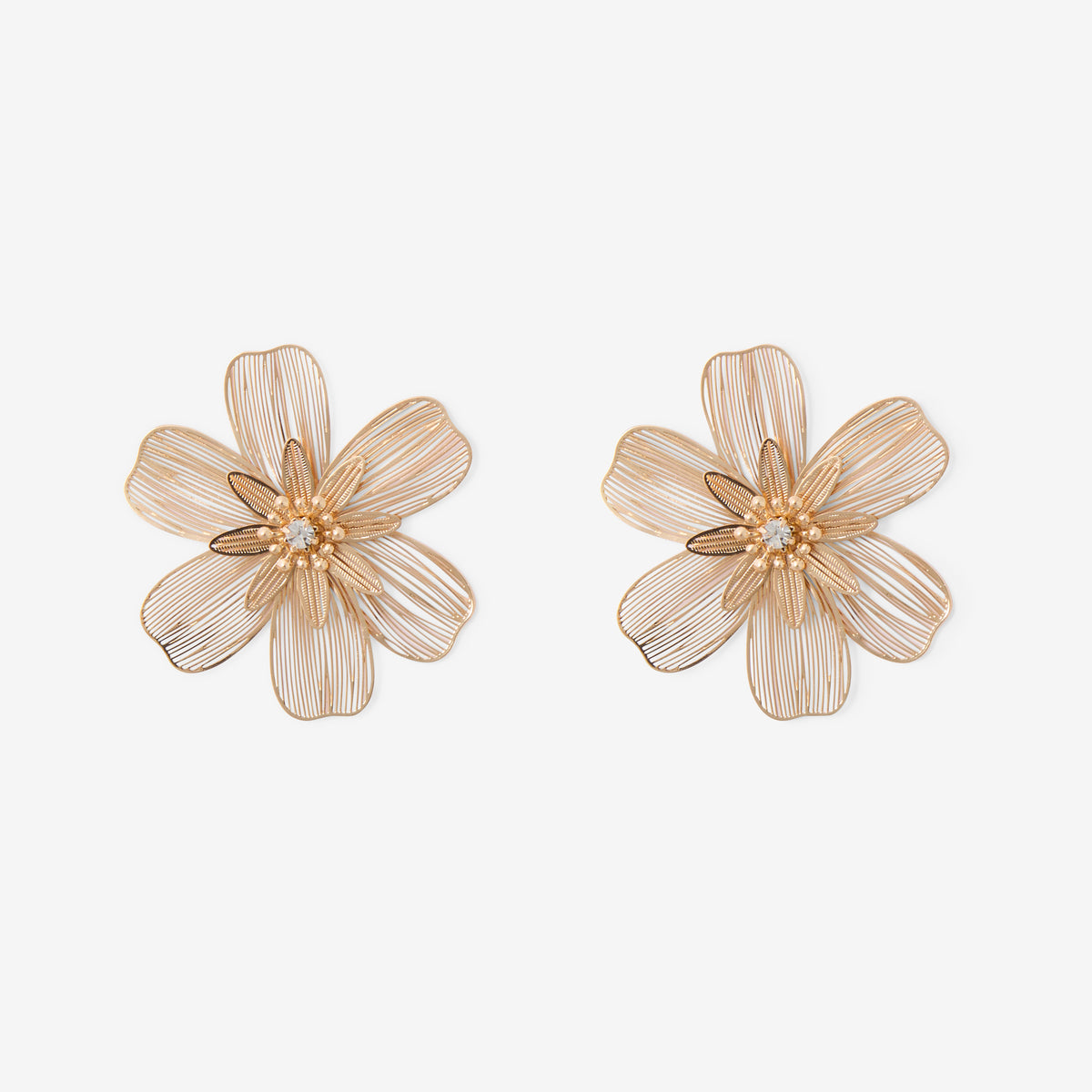 Grandes boucles d'oreilles fleurs en filigrane dorées