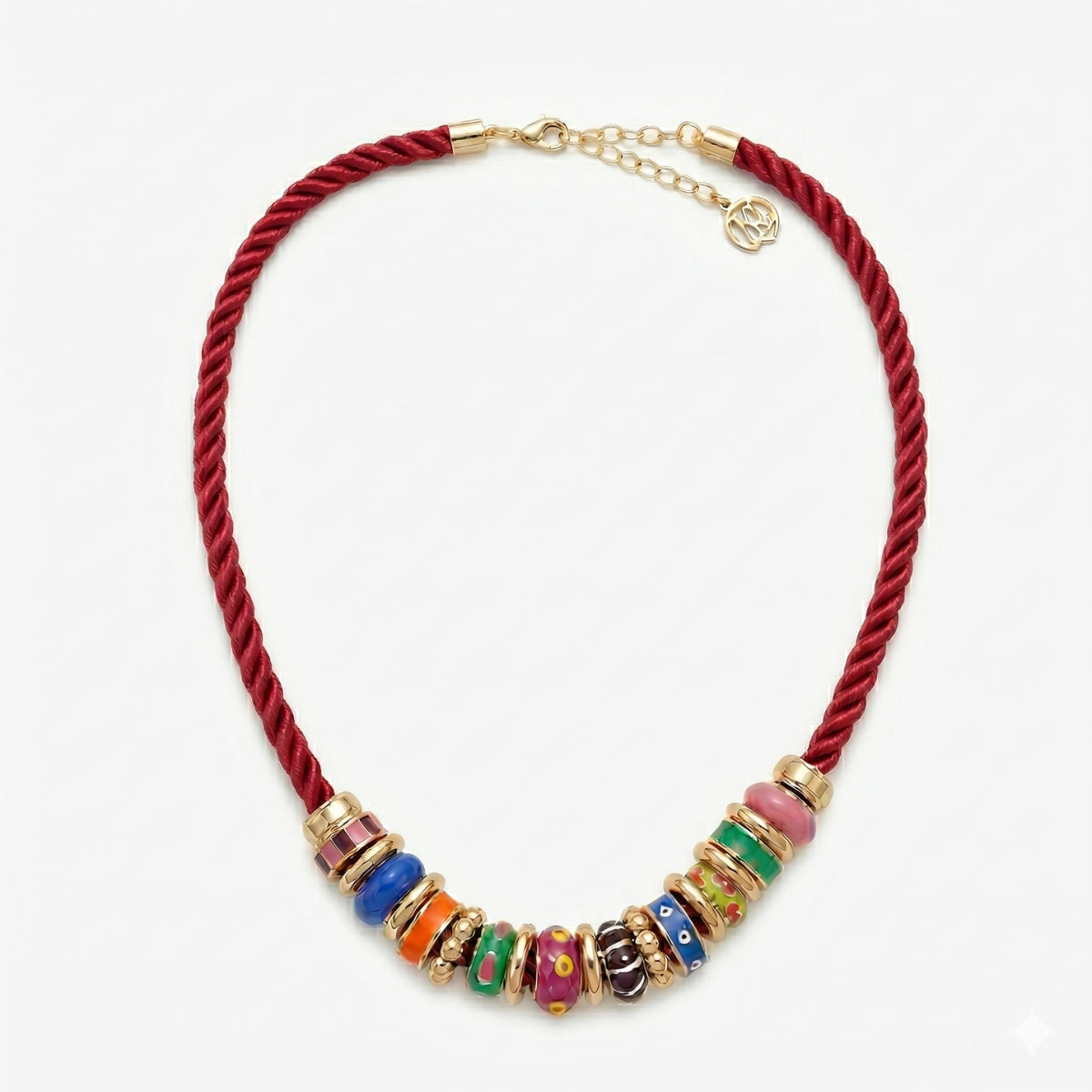 Collier cordon avec perles émail multicolore