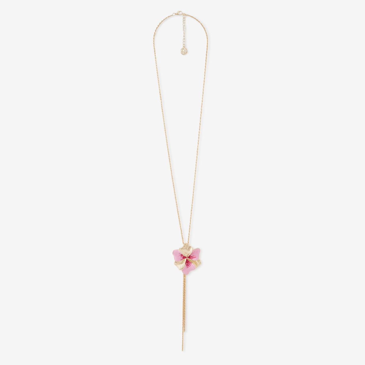 Collier chaine longue et fleur rose