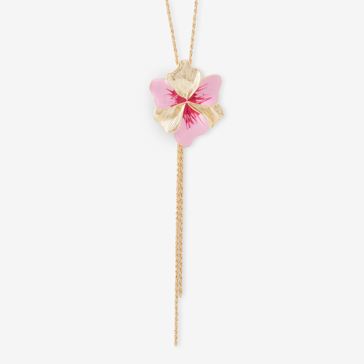 Collier chaine longue et fleur rose