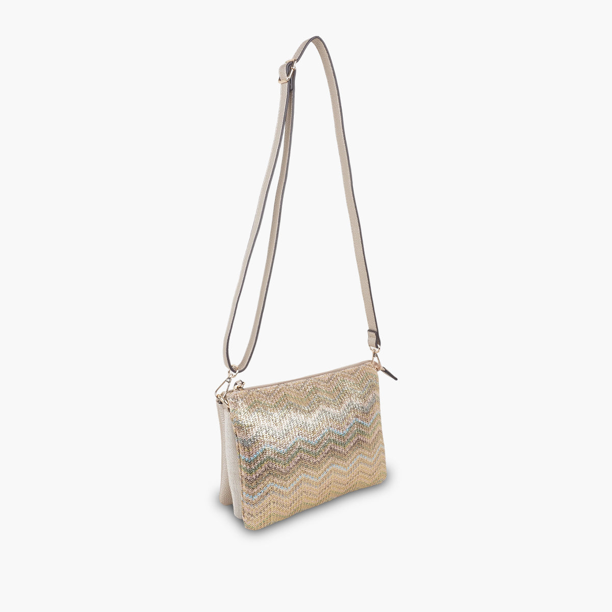 Sac tripocket à bandoulière doré et multicolore