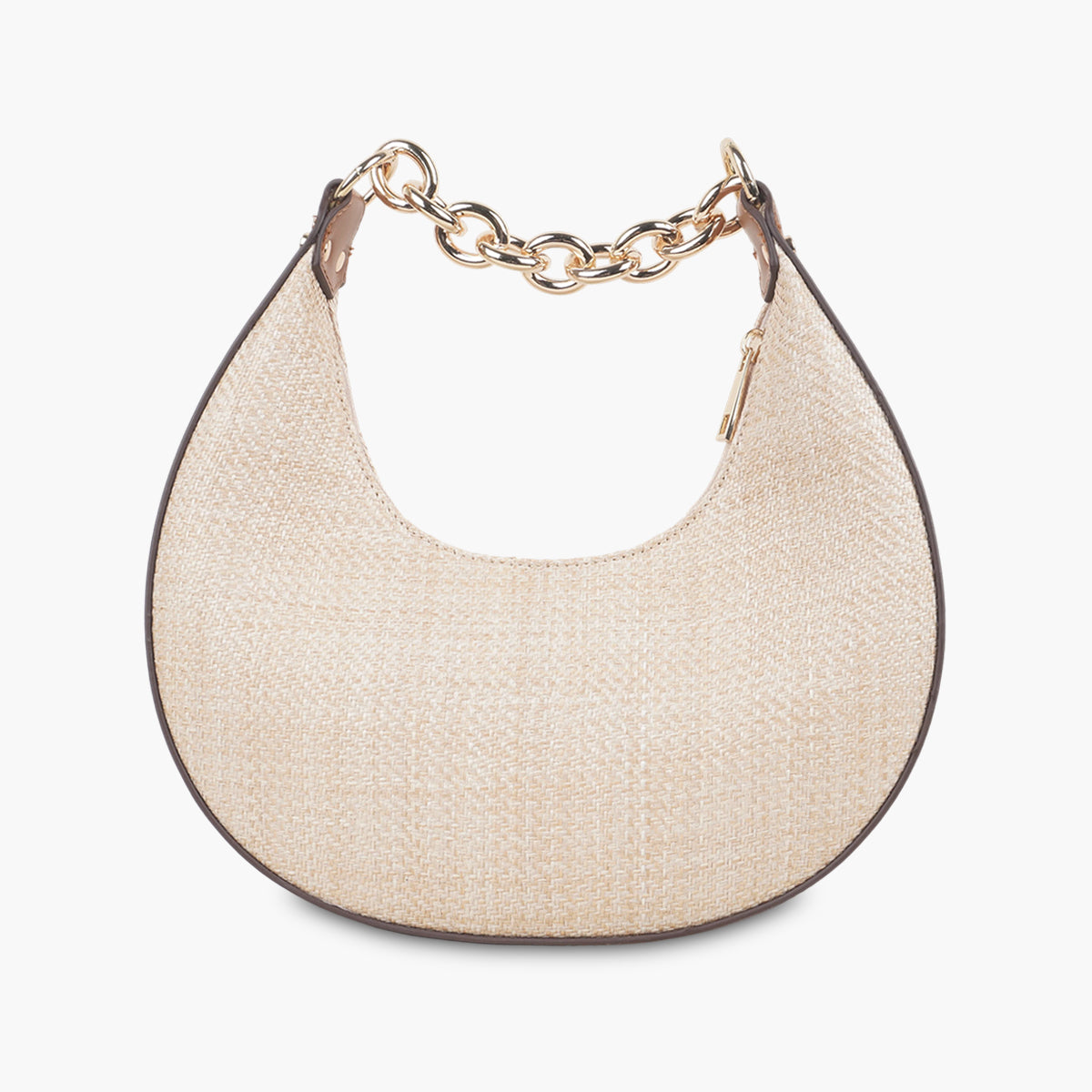 Sac demi lune effet paille écru et camel