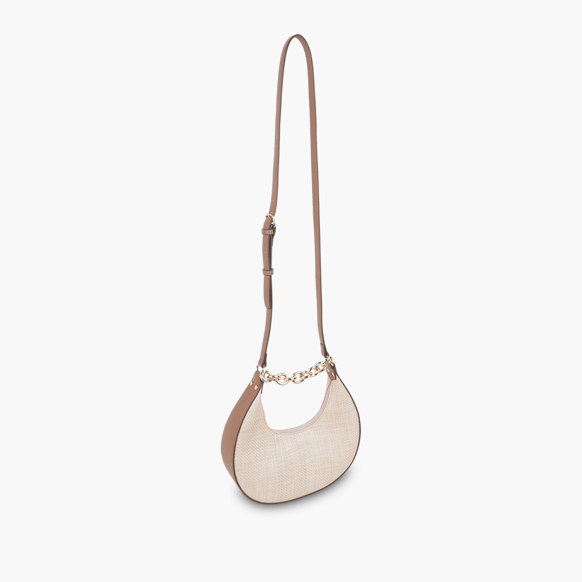Sac demi lune effet paille écru et camel