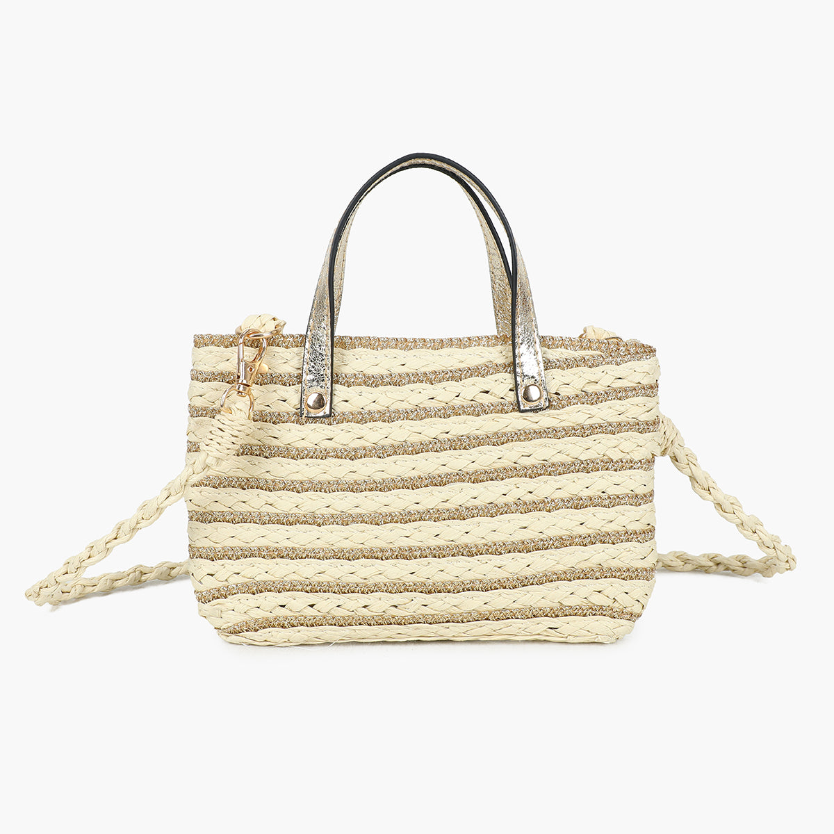 Pochette rayée beige effet paille à bandoulière