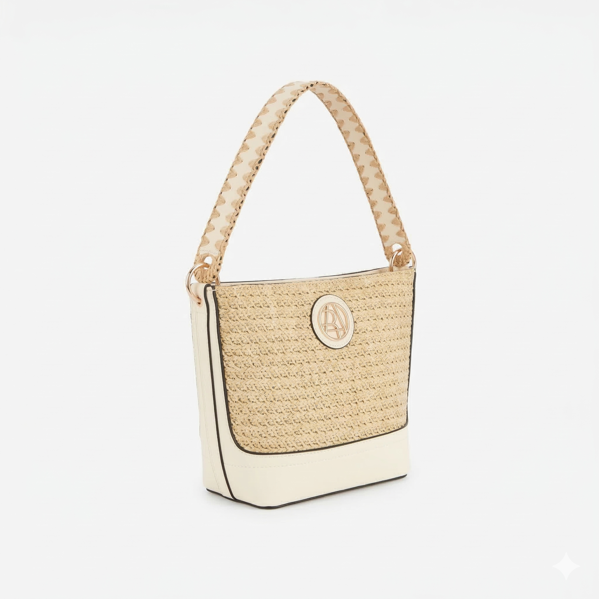 Petit sac seau effet paille blanc