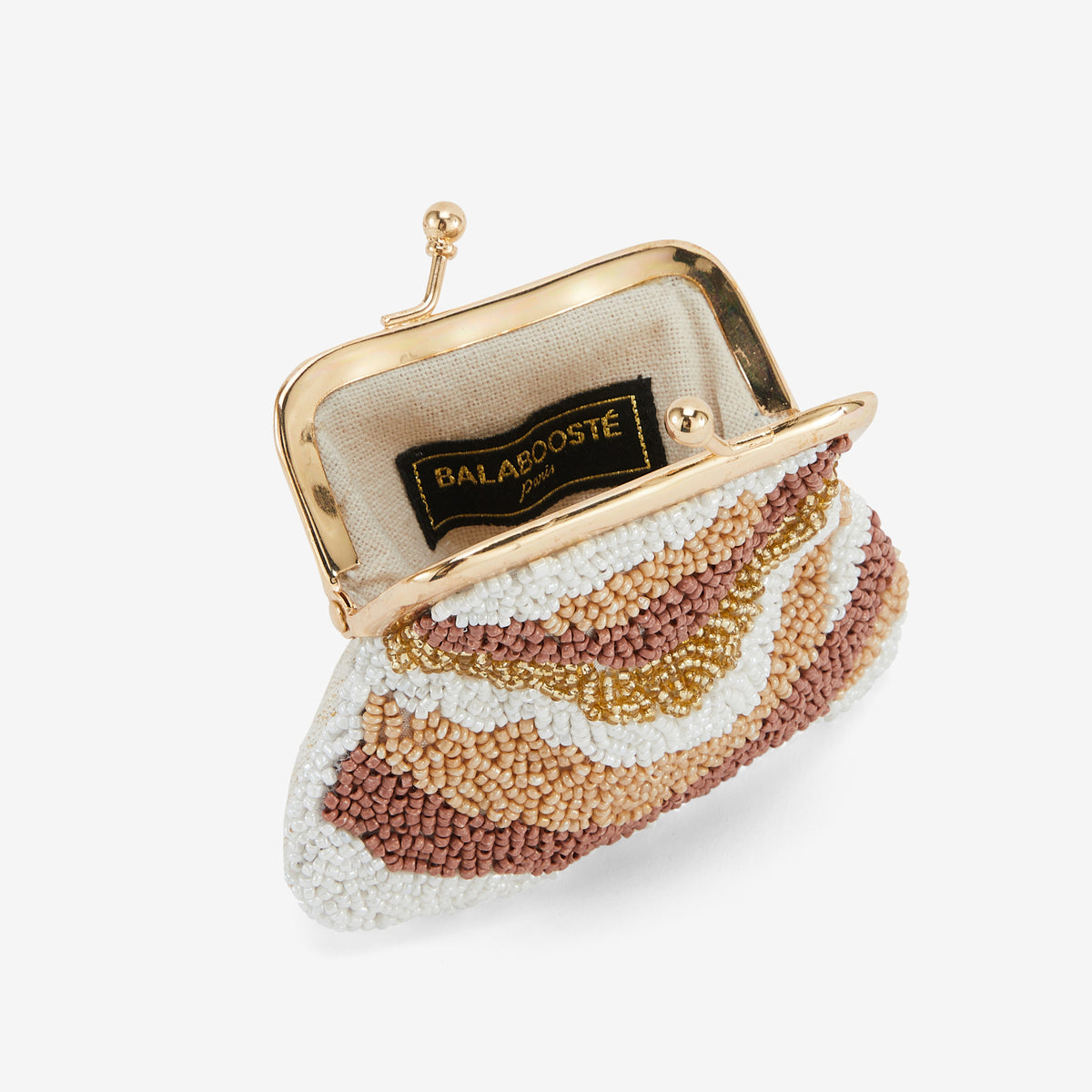 Porte monnaie perles de rocaille marron et blanc