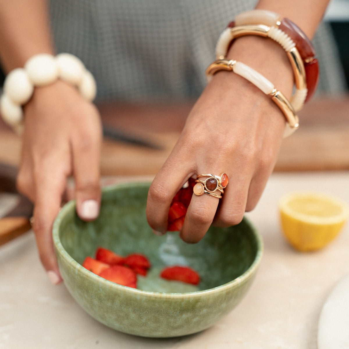 Set de 2 bracelets tubes ivoire et doré