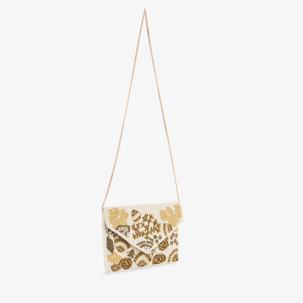Pochette en perles de rocaille ivoire et dorées