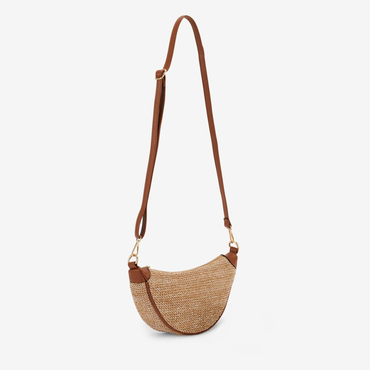 Sac banane effet paille beige et camel