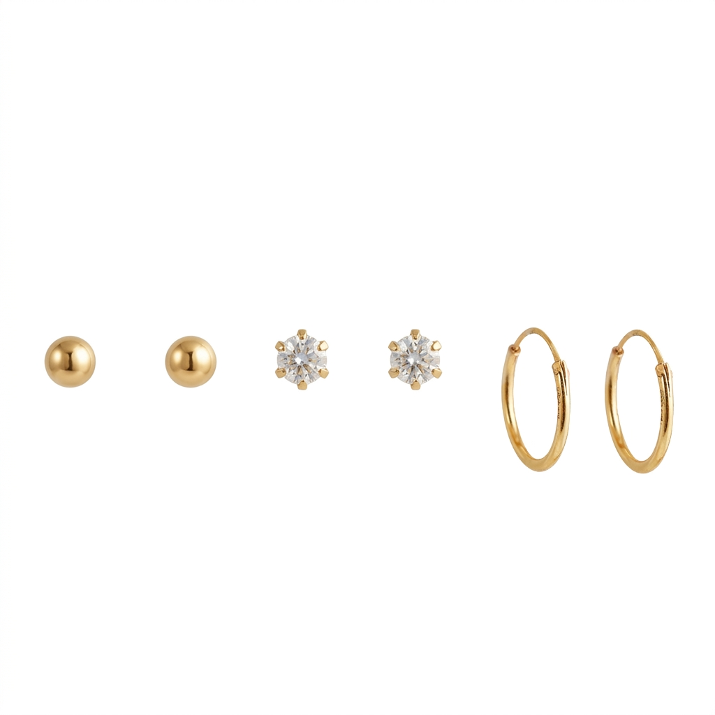 Set 3 paires de boucles d'oreilles - argent 925 doré