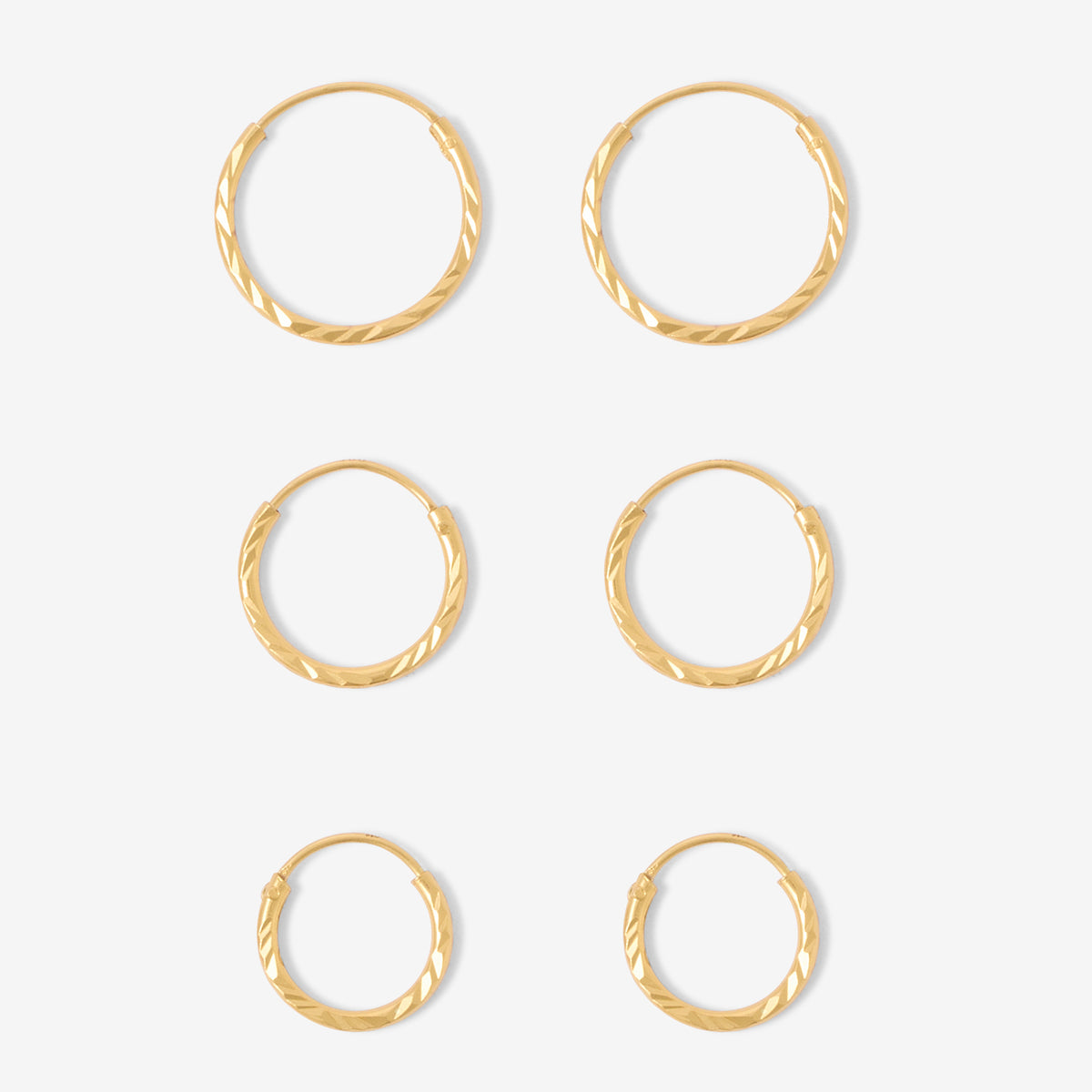 Set 3 paires de créoles ciselées - argent 925 doré