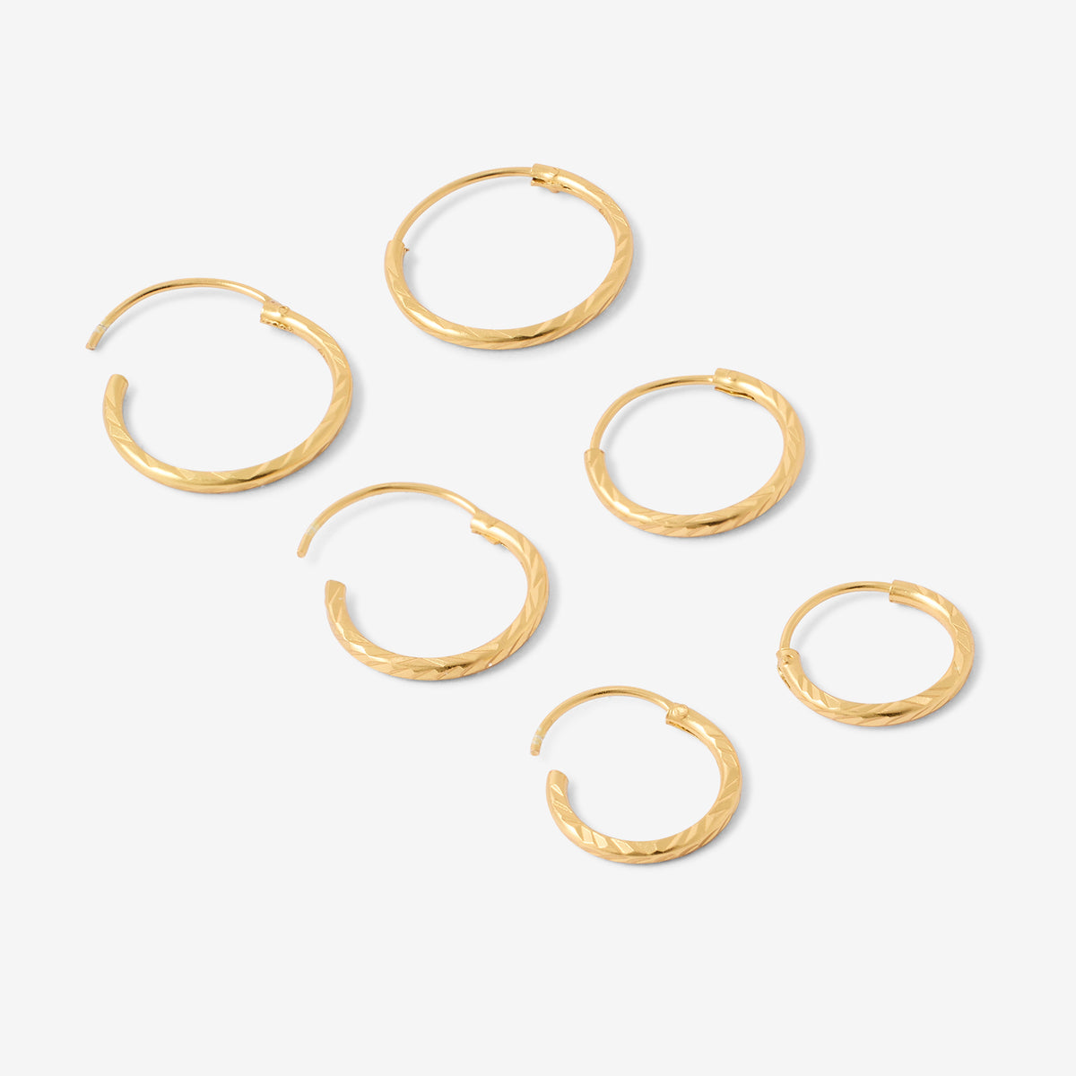 Set 3 paires de créoles ciselées - argent 925 doré