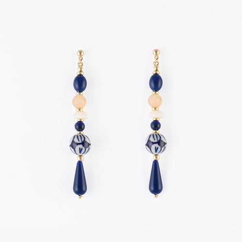 BOUCLES D'OREILLES LONGUES PERLES FANTAISIE BLEU