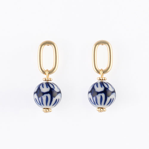 BOUCLES D'OREILLES PERLE EN CÉRAMIQUE BLEU
