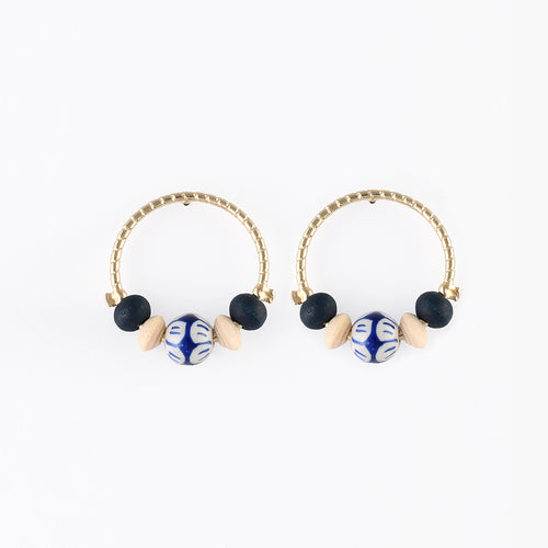 BOUCLES D'OREILLES RONDES PERLES CÉRAMIQUE BLEU