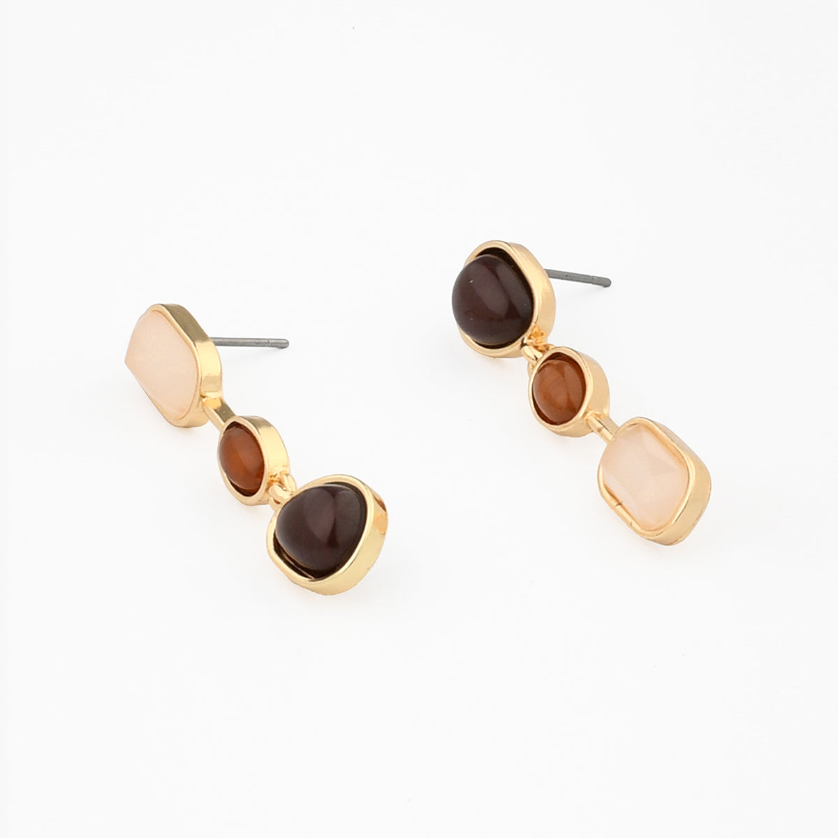 Boucles d'oreilles à cabochons asymétriques marron