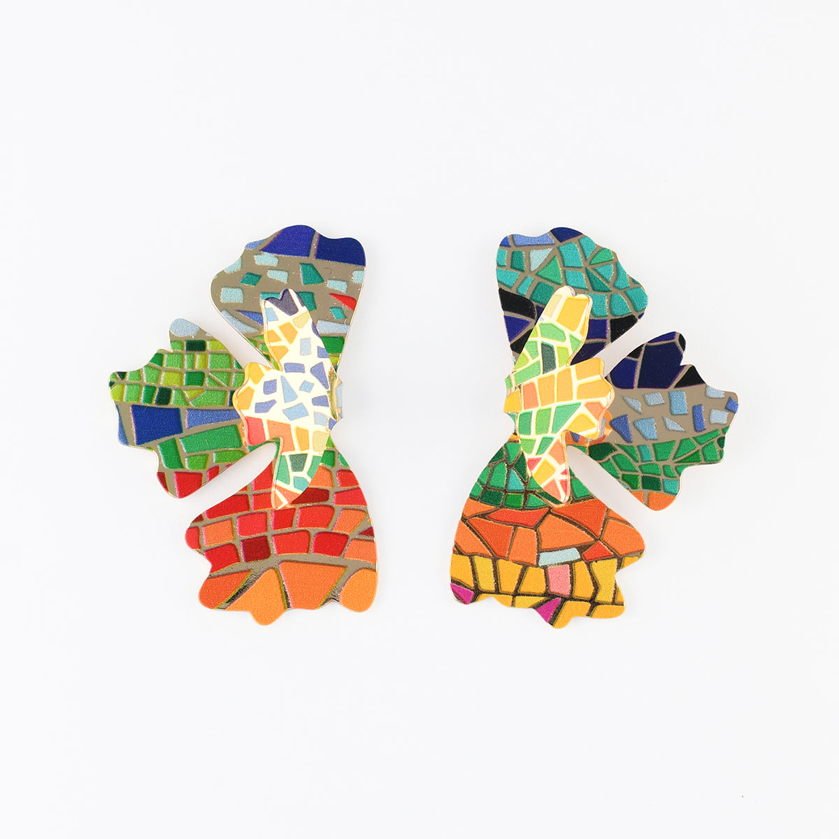 Boucles d'oreilles demi feuilles Balagane imprimé mosaïque