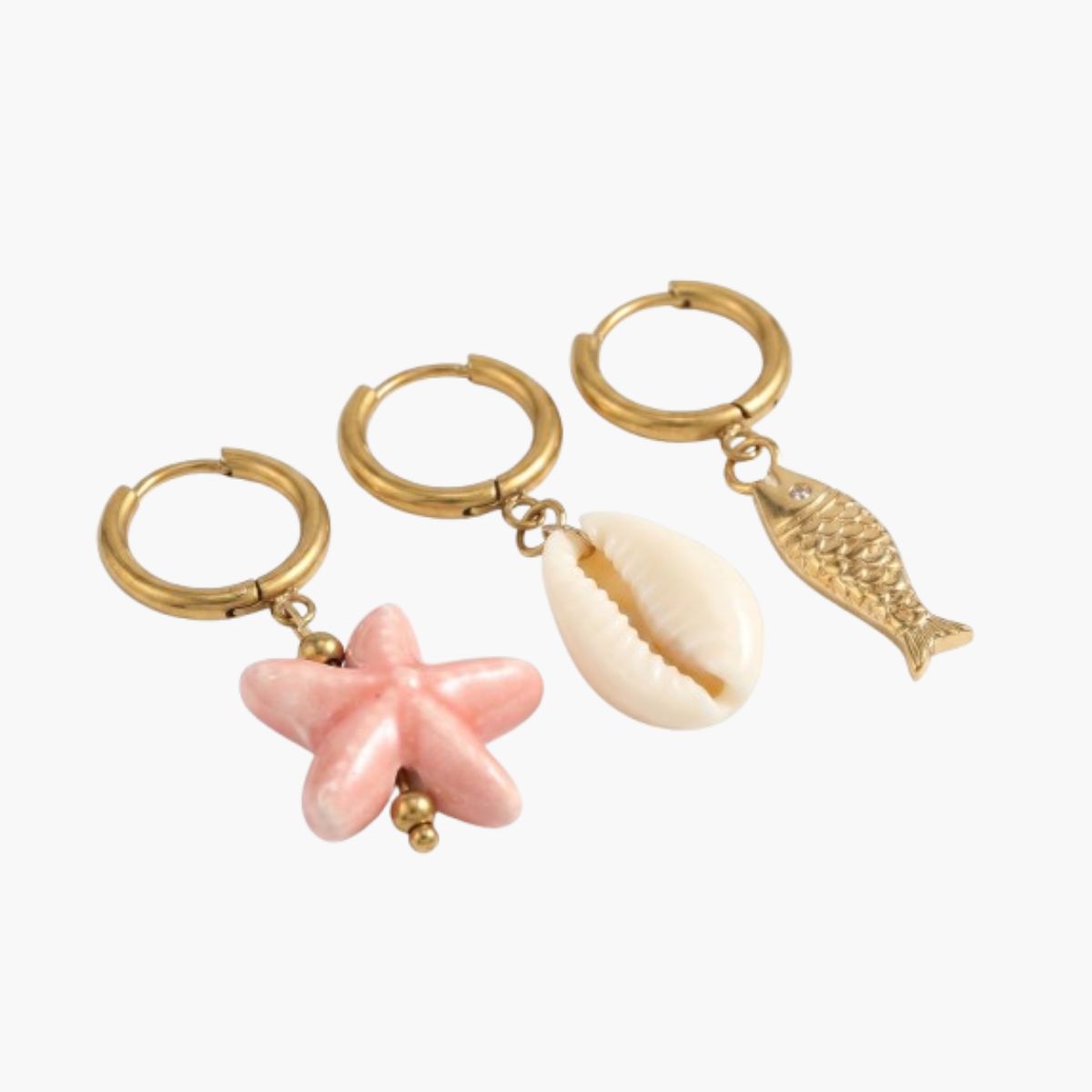 Set x3 charms maillot de bain acier inoxydable : étoile de mer, coquillage, poisson