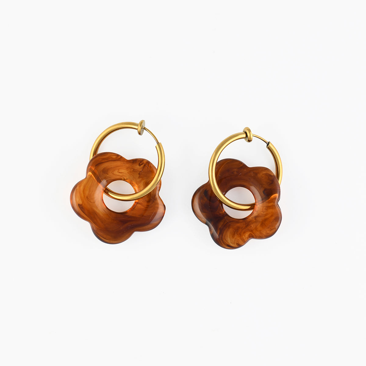 Boucles d'oreilles clips - créoles fleurs marron