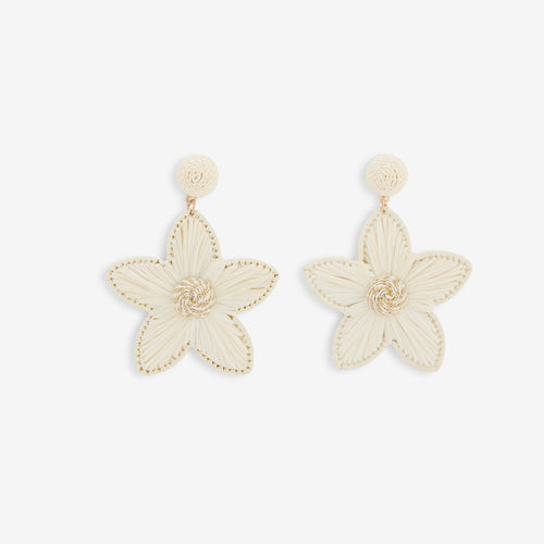BOUCLES D'OREILLES FLEURS EN RAPHIA IVOIRE