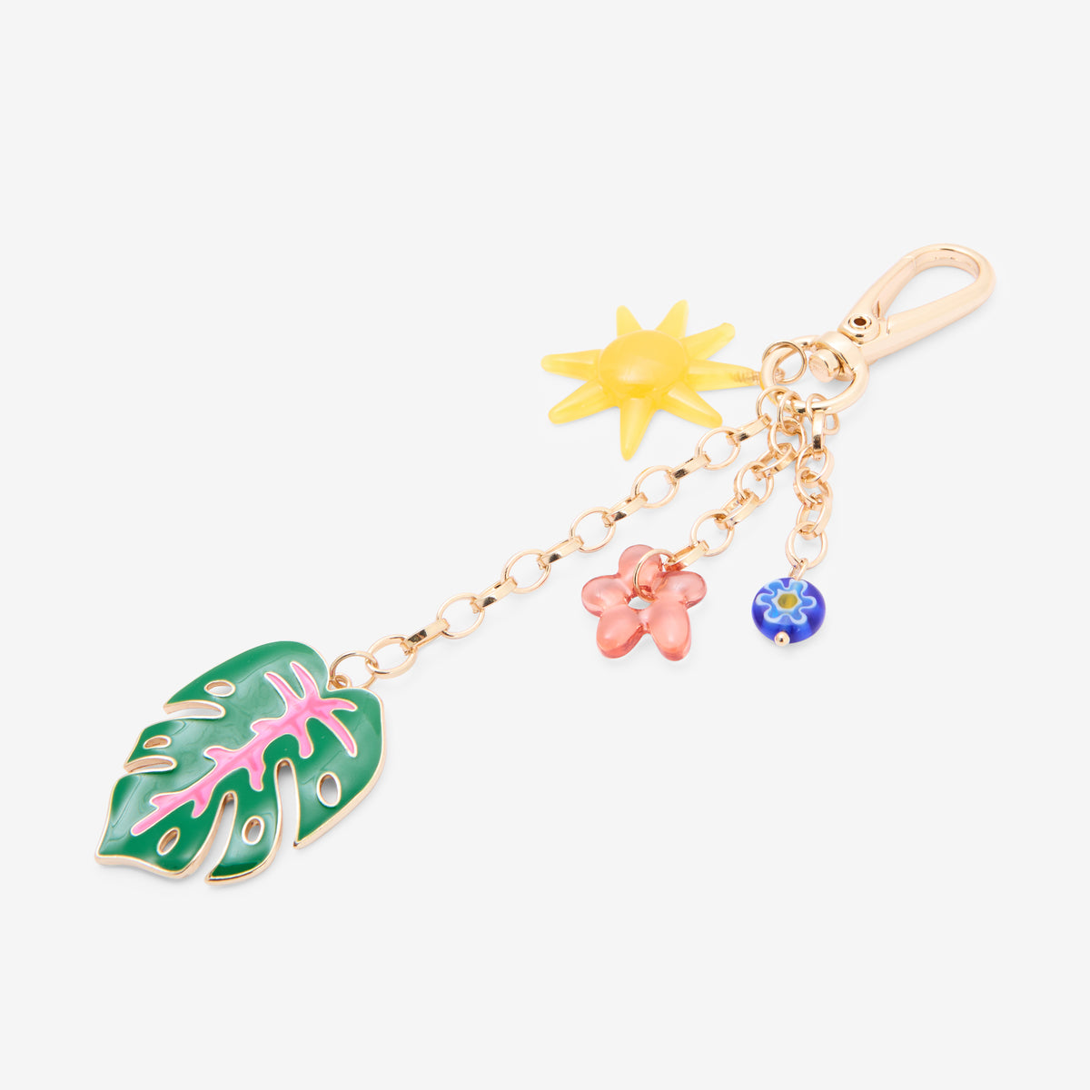 Porte-clés soleil, fleur et feuille de monstera