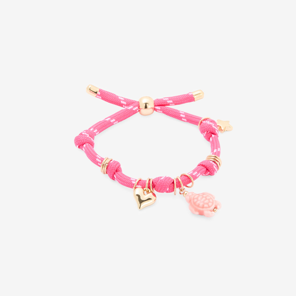 Bracelet cordons rose à charms pendentif tortue et cœur