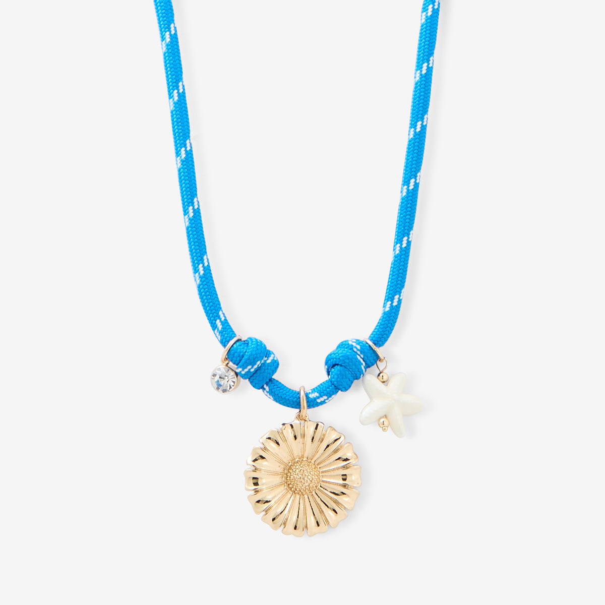 Collier cordons bleu à charms fleur