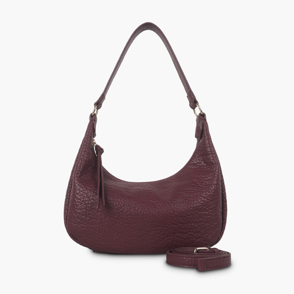 Sac porté épaule effet cuir grainé bordeaux