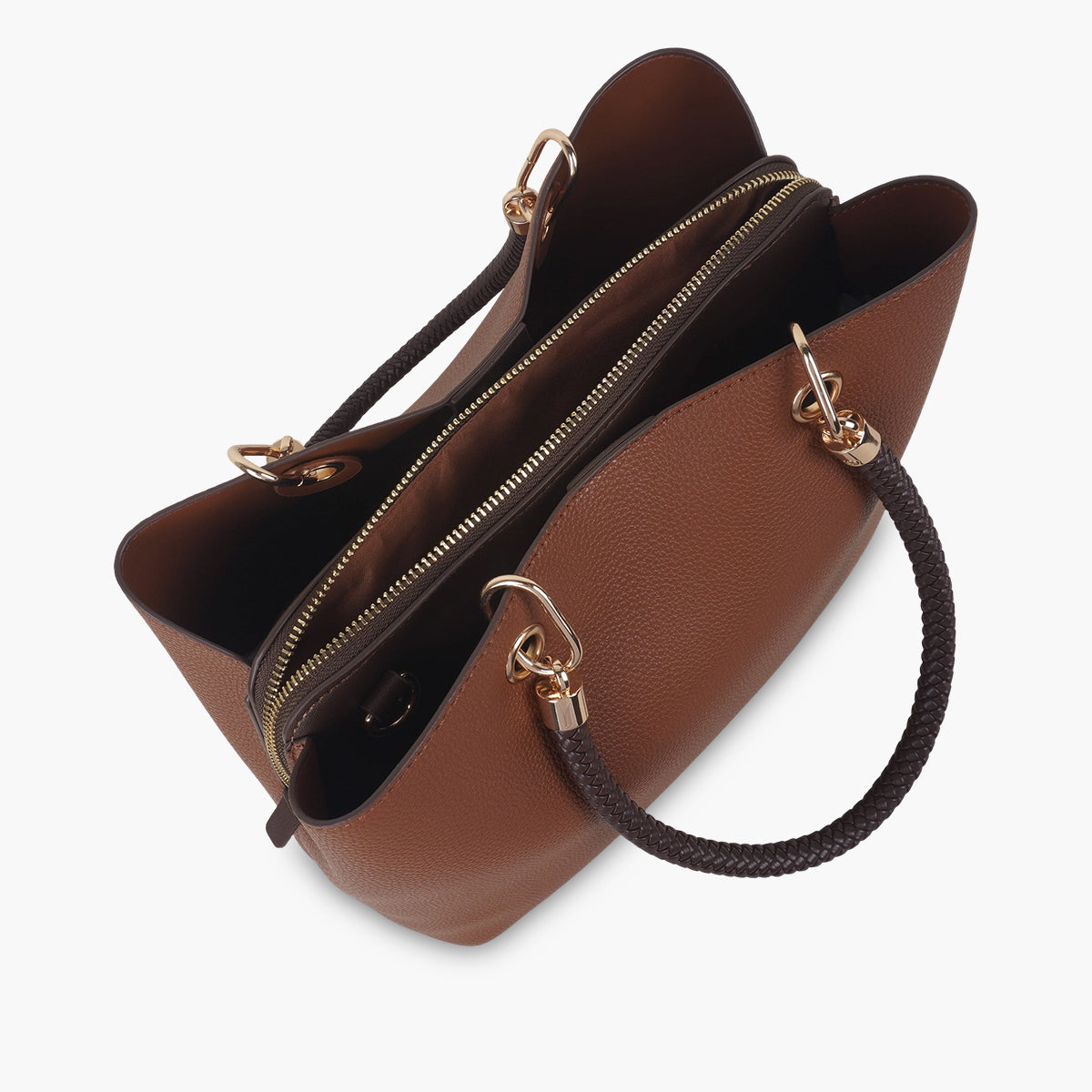 Sac effet grainé camel anses tressées