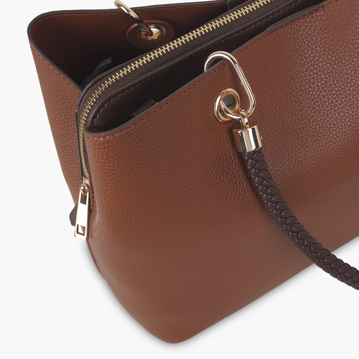 Sac effet grainé camel anses tressées