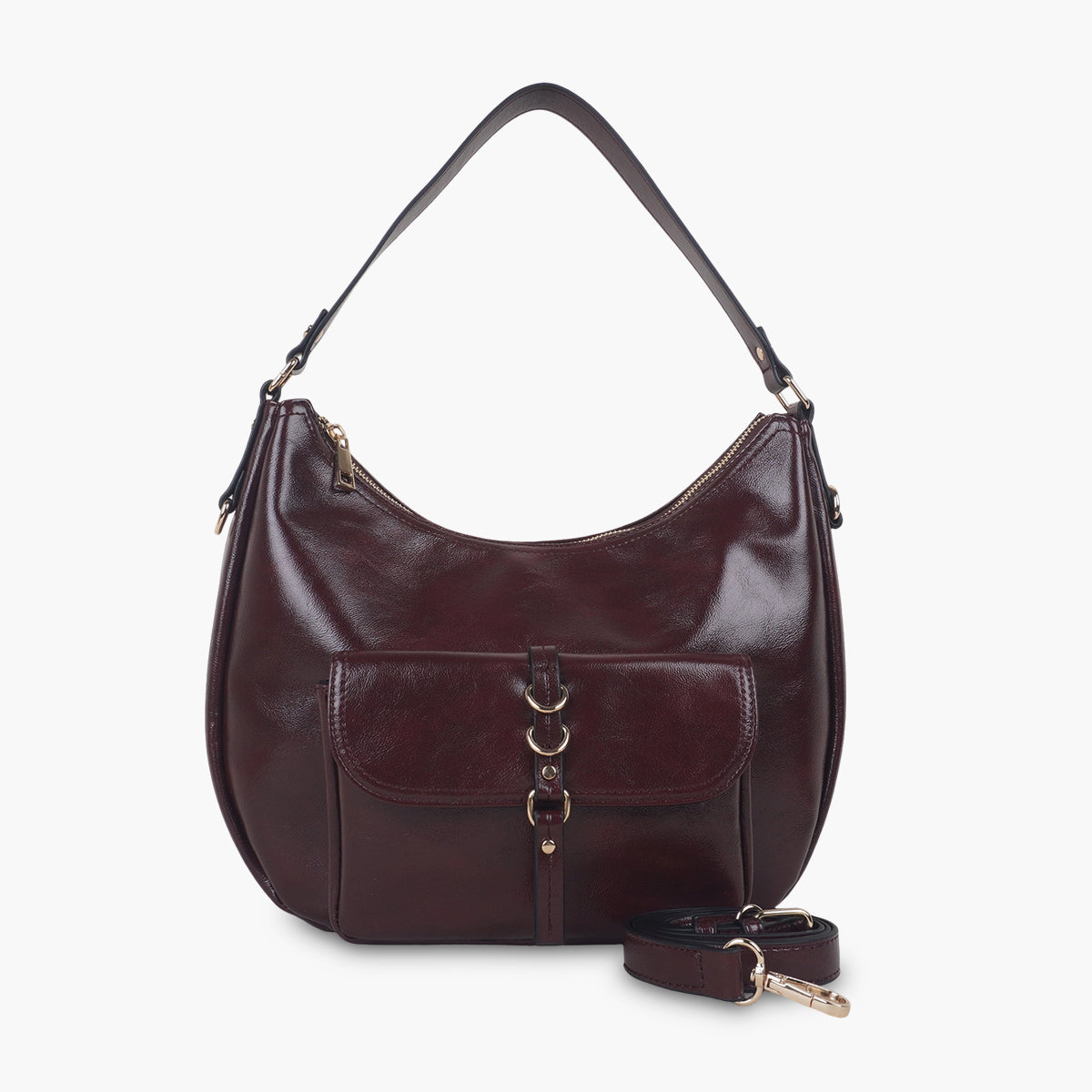 Sac hobo en simili cuir bordeaux