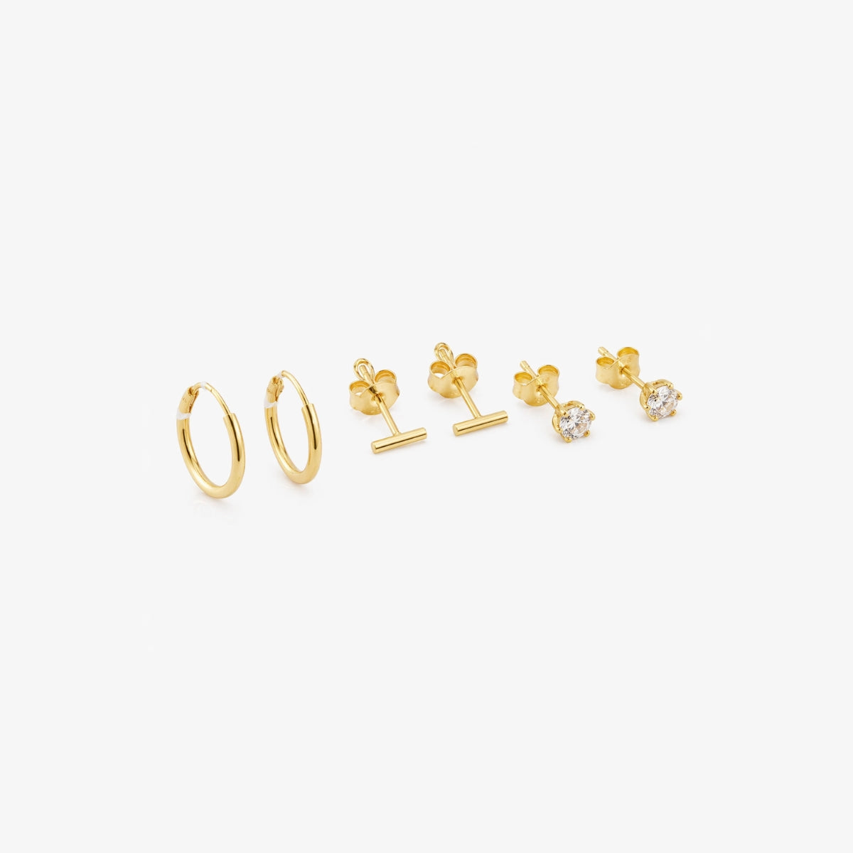 Set 3 paires de boucles d'oreilles puces et créoles - argent garanti 925