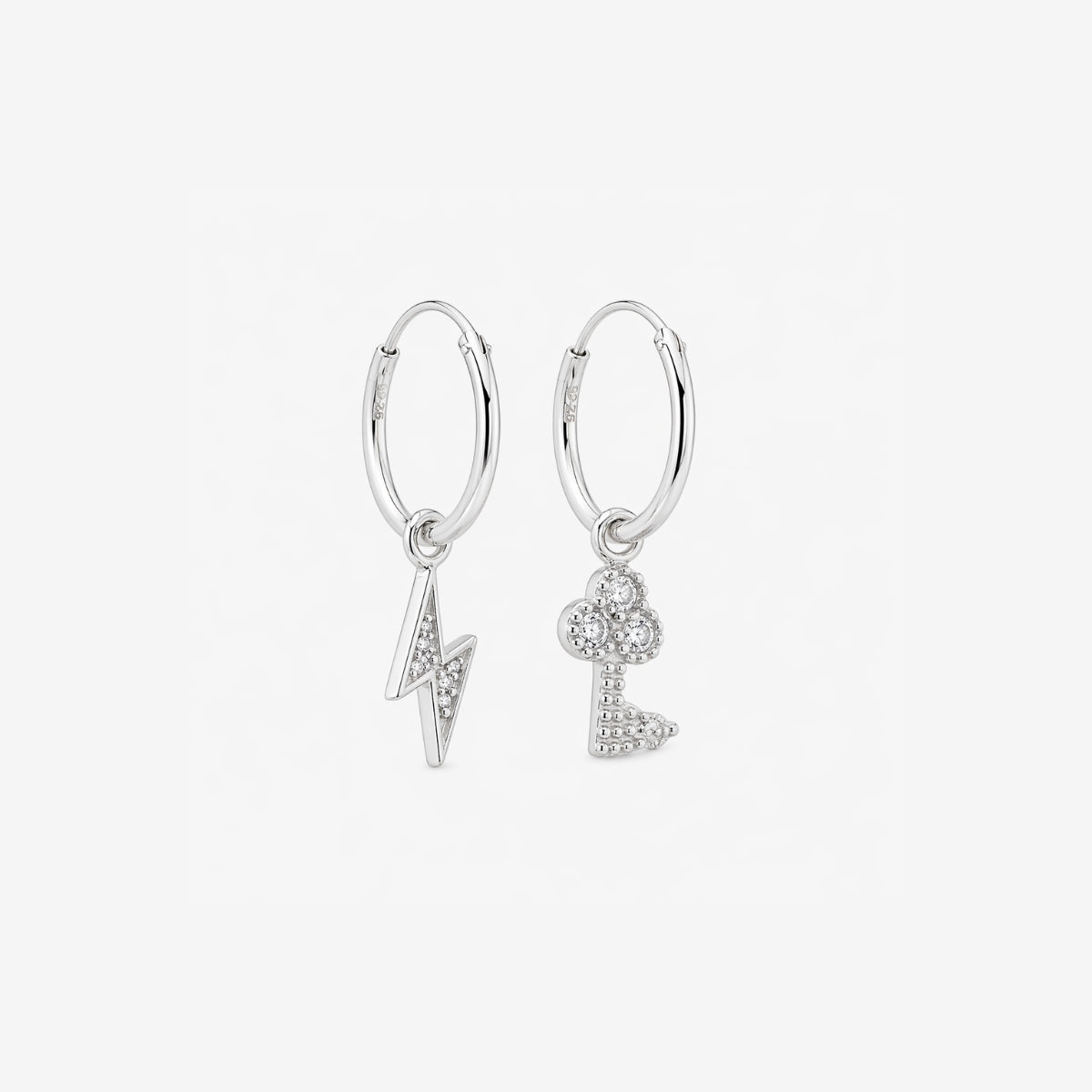 Petites créoles pendentif clé et éclair - argent 925