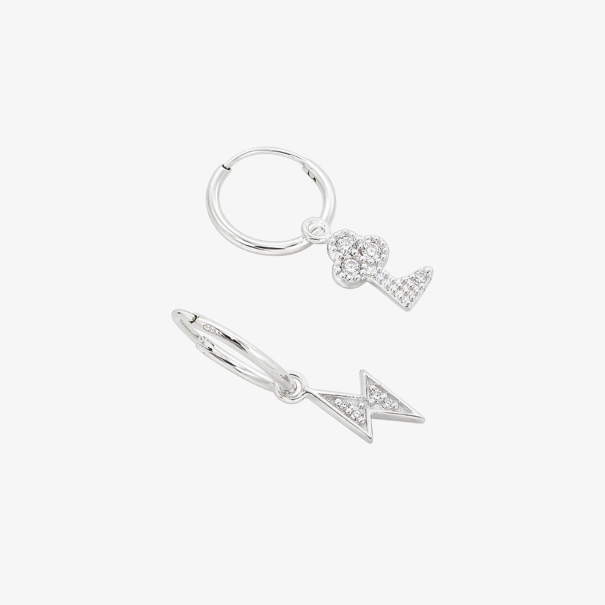 Petites créoles pendentif clé et éclair - argent 925
