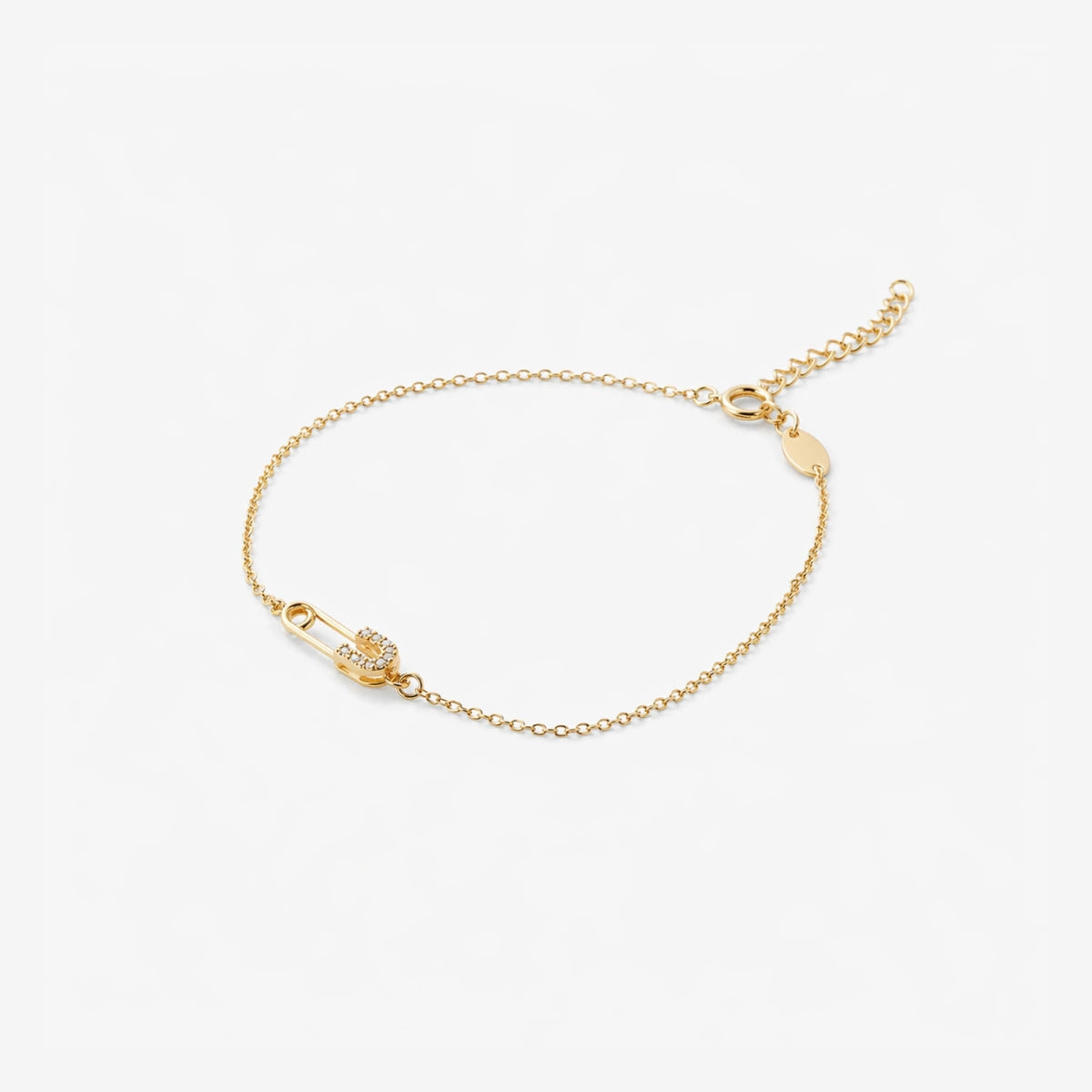 Bracelet chaine fine épingle à nourrice zircon - argent 925 doré