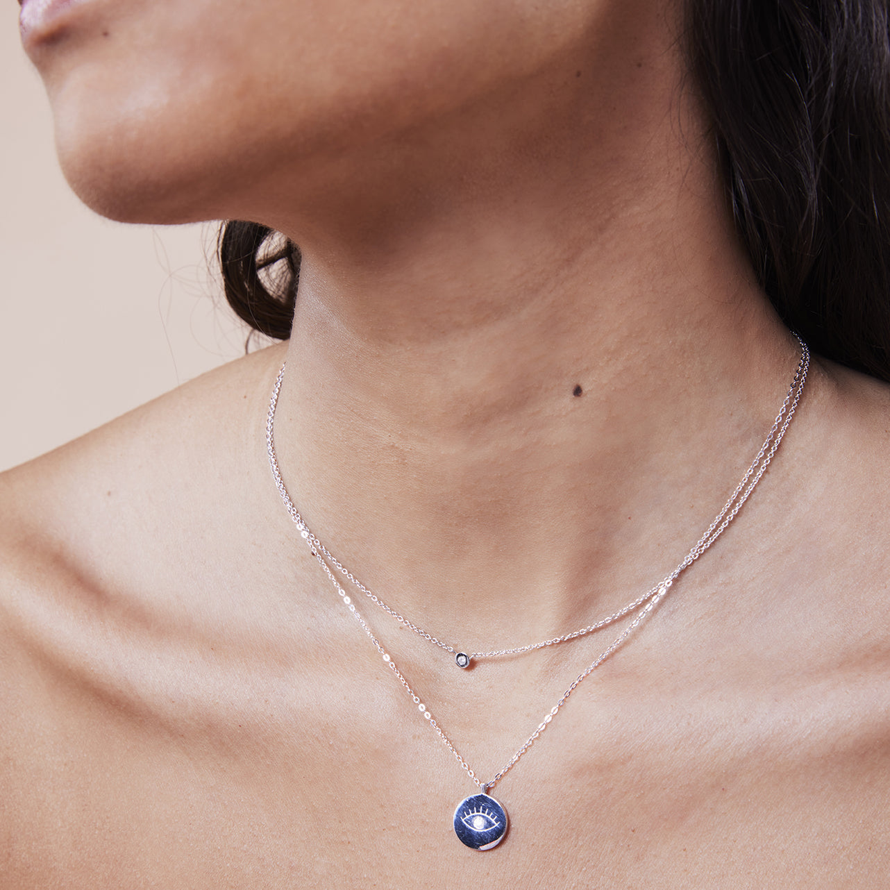 Collier fin argent 925 à médaillon serti d'un diamant 12 mm