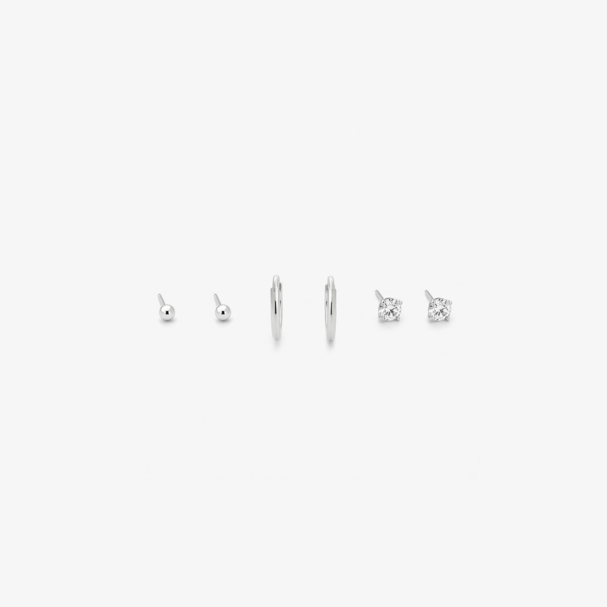 Set 3 paires de petites boucles d'oreilles Argent Garanti 925