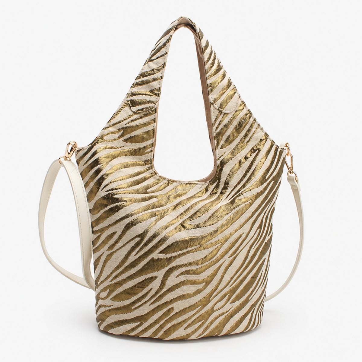 Sac épaule motif zébré doré