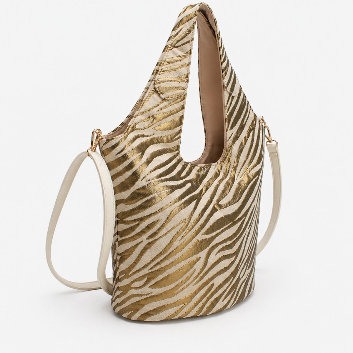 Sac épaule motif zébré doré