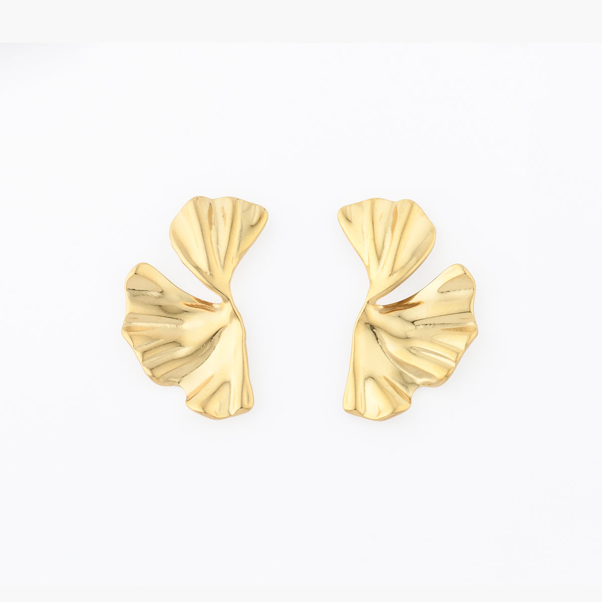 Boucles d'oreilles demi-feuilles de ginkgo acier inoxydable