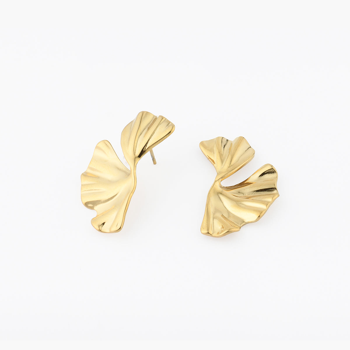 Boucles d'oreilles demi-feuilles de ginkgo acier inoxydable