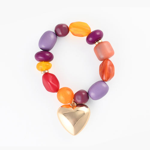 BRACELET PERLES MULTICOLORES PENDENTIF CŒUR