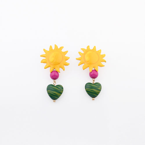 BOUCLES D’OREILLES SOLEIL PENDENTIF CŒUR