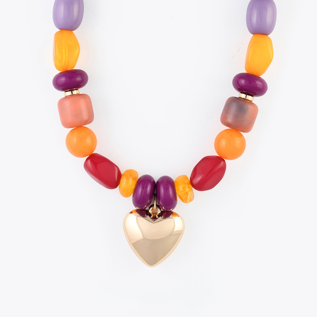 Collier de perles multicolores pendentif cœur