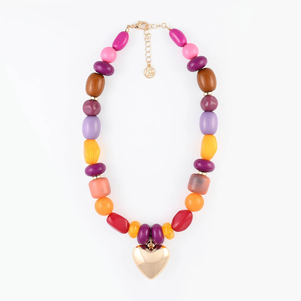 Collier de perles multicolores pendentif cœur