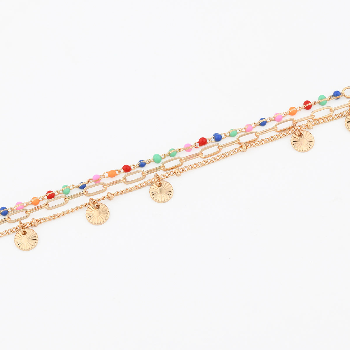 Chaine de cheville perles de rocaille multicolore et pampilles