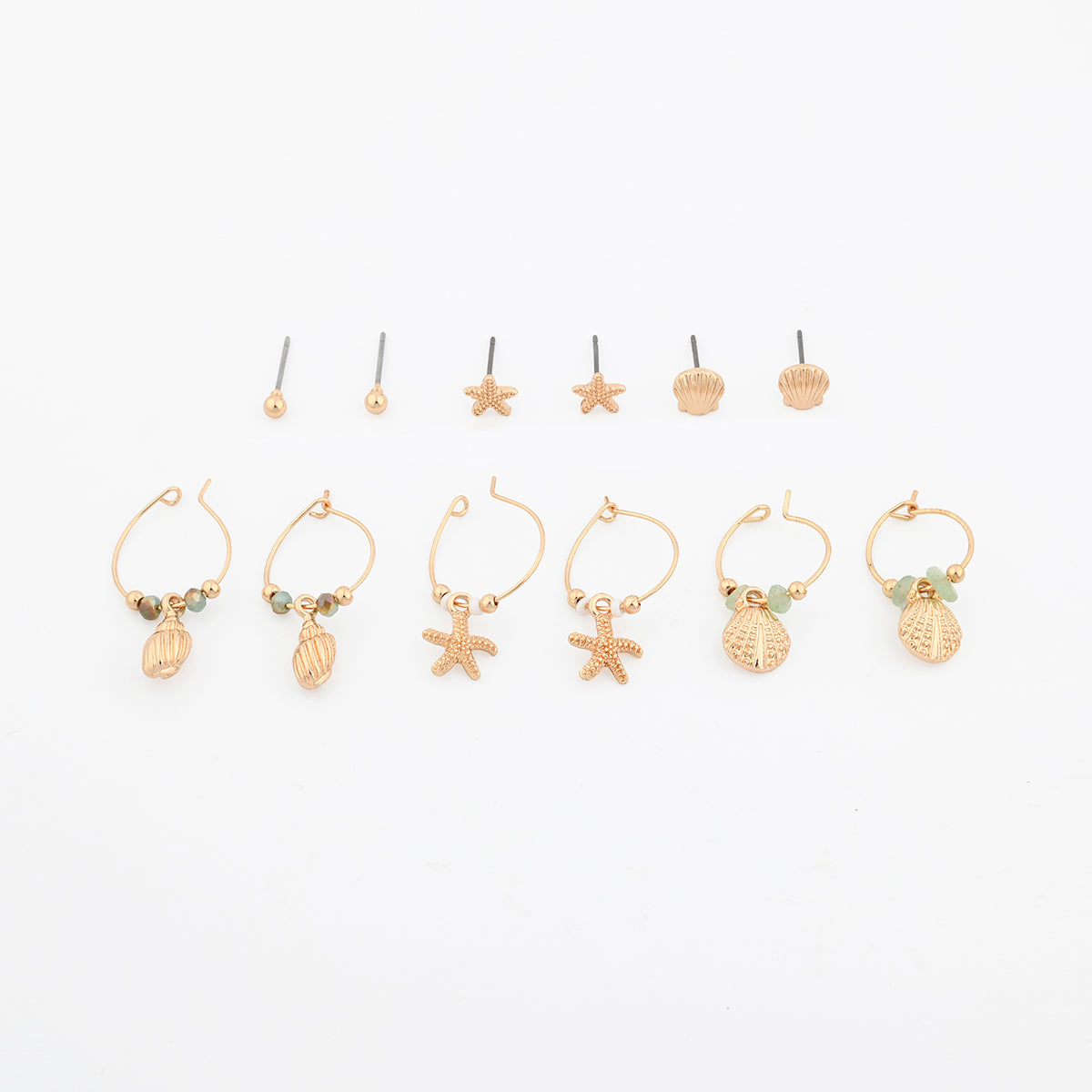 Set x6 paires de créoles et puces d'oreilles mer