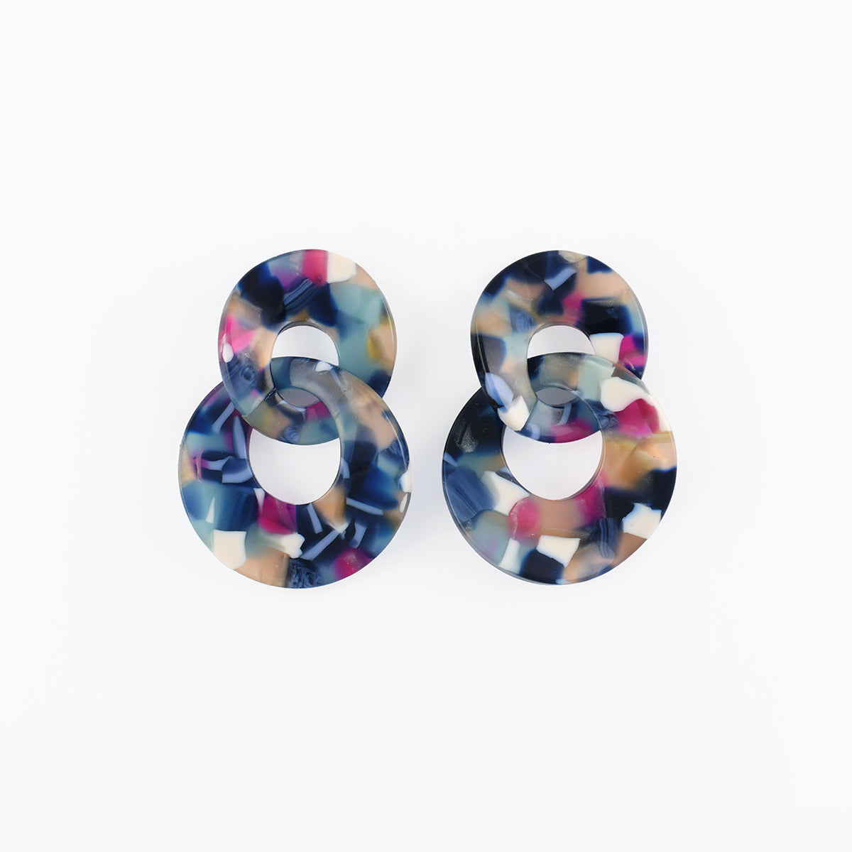 Boucles d'oreilles double cercle en résine bleue