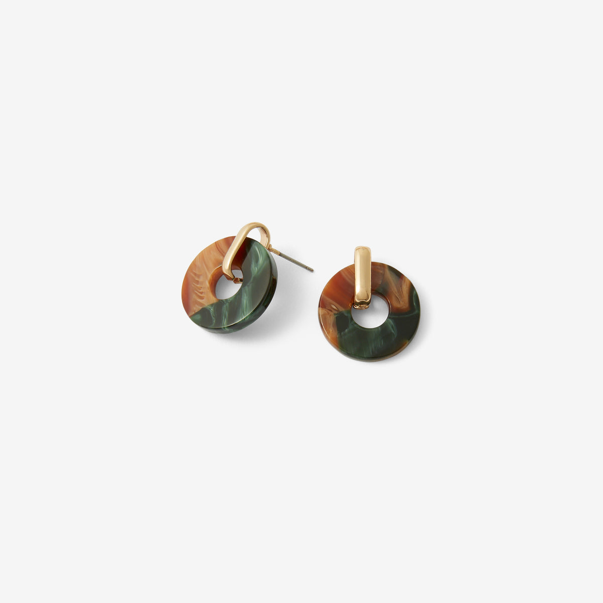 Boucles d'oreilles rondes en résine vert et marron