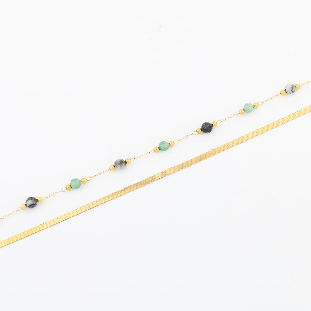 Set x2 bracelets chaîne fine en acier inoxydable et pierre d'Aventurine